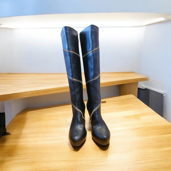 Thalia Sodi Womens Valdiva Stiletto Heel Knee High Boots 6 Black Faux Leather - Picture 3 of 11